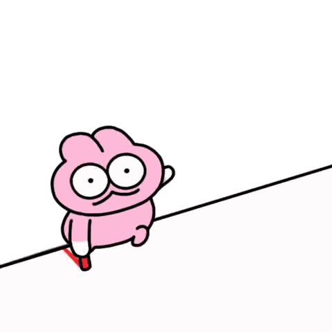 A Pink Cartoon Character Is Holding A Red Pencil GIF