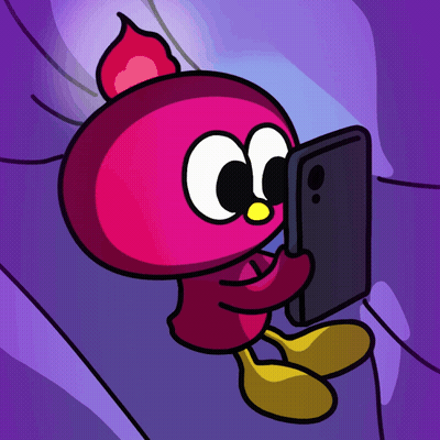A Pink Cartoon Character Is Looking At A Phone GIF