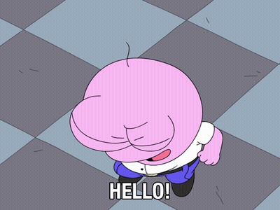 A Pink Cartoon Character Says Hello In A Cartoon GIF