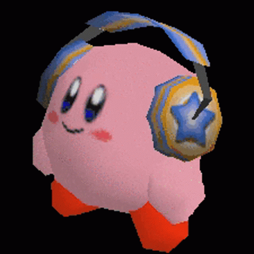 A Pink Cartoon Character Wearing Headphones With A Star On Them GIF
