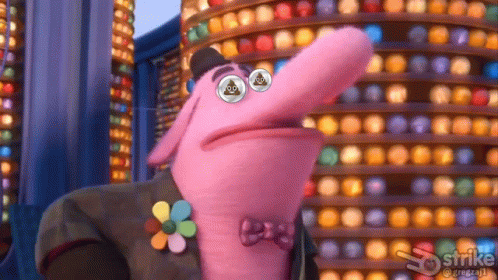 A Pink Cartoon Character With A Bow Tie And A Poop In His Eyes GIF