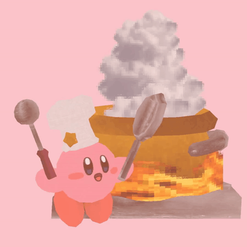 A Pink Cartoon Character With A Chef 'S Hat Is Cooking GIF
