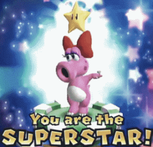 A Pink Cartoon Character With A Star On Her Head And The Words " You Are The Superstar " GIF