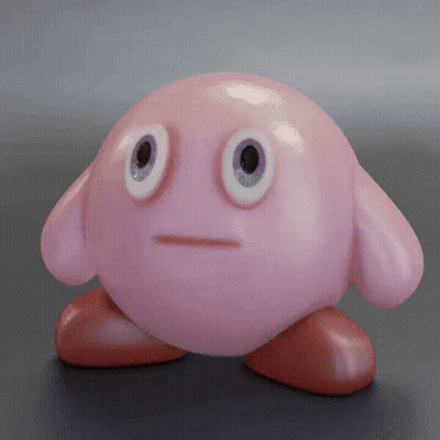 A Pink Cartoon Character With Big Eyes And A Sad Face GIF