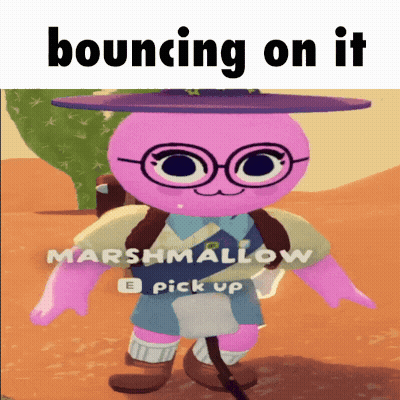 A Pink Cartoon Character With Glasses And A Hat Says Bouncing On It GIF