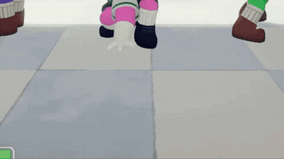 A Pink Cartoon Character With The Word Mum On Her Face Is Standing On A Checkered Floor GIF