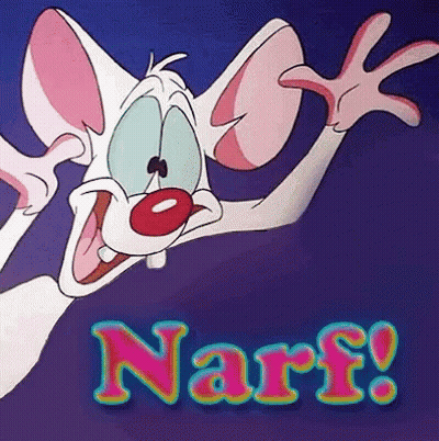 A Pink Cartoon Character With The Word Narf On The Bottom Right GIF