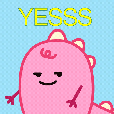 A Pink Cartoon Character With The Word Yesss On Top Of It GIF