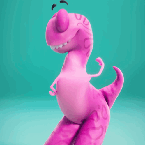 A Pink Cartoon Dinosaur With A Big Nose And A Smile On Its Face GIF
