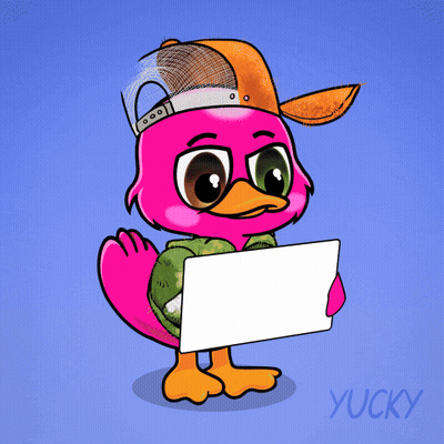 A Pink Cartoon Duck Holding A Sign That Says I 'M Sorry GIF