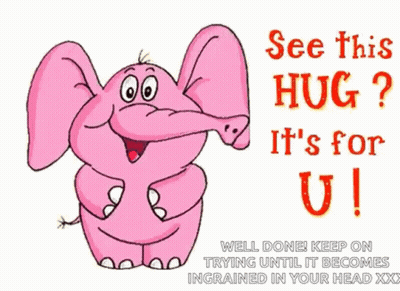 A Pink Cartoon Elephant Says See This Hug It 'S For U ! GIF