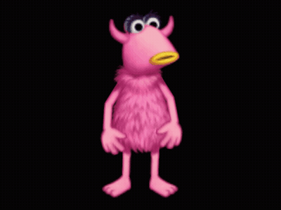 A Pink Cartoon Monster With Horns And A Yellow Mouth GIF