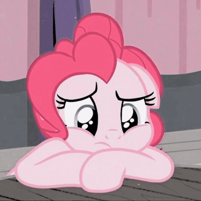 A Pink Cartoon Pony With A Sad Look On Its Face GIF