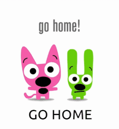 A Pink Cat And A Green Bunny With The Words Go Home GIF