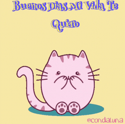 A Pink Cat Surrounded By Pink Hearts With The Words Buenos Dias Mi Vida Te Quiero GIF