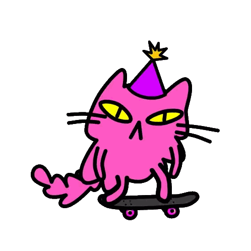 A Pink Cat Wearing A Party Hat Is On A Skateboard And Giving The Middle Finger Sticker