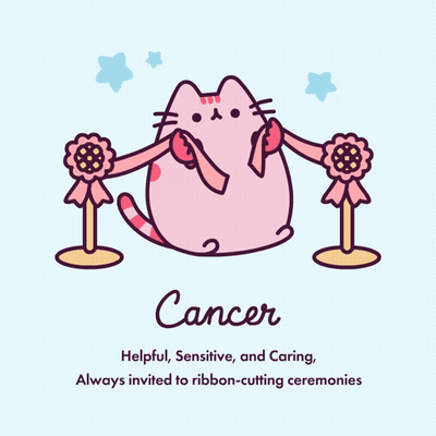 A Pink Cat With Ribbons Around It And The Word Cancer On The Bottom GIF