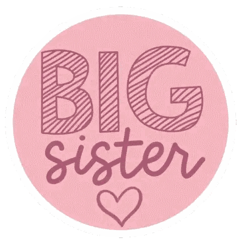 A Pink Circle With The Words `` Big Sister '' And A Heart In The Center . Sticker