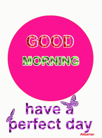 A Pink Circle With The Words Good Morning Have A Perfect Day Written On It GIF