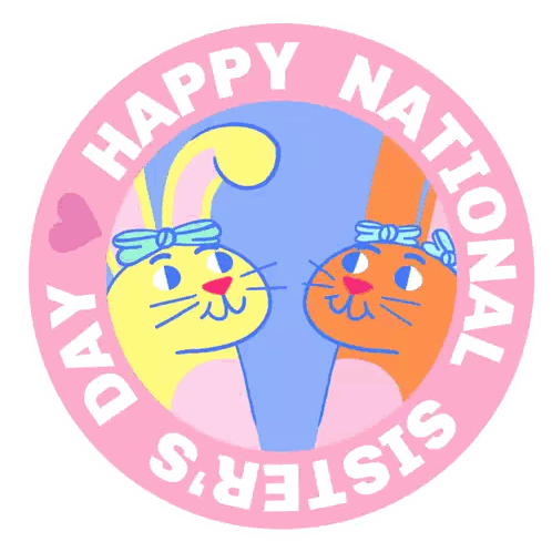 A Pink Circle With Two Cats And The Words Happy National Sister 'S Day Sticker