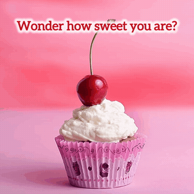 A Pink Cupcake With A Cherry On Top And The Words Wonder How Sweet You Are Above It GIF