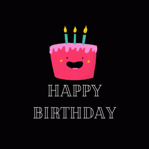 A Pink Cupcake With Three Candles And The Words Happy Birthday Below It GIF