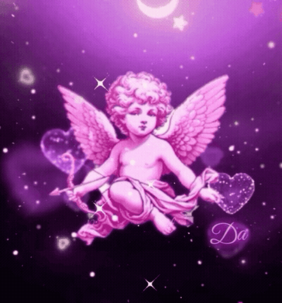 A Pink Cupid Is Holding A Bow And Arrow With Hearts In His Hands GIF