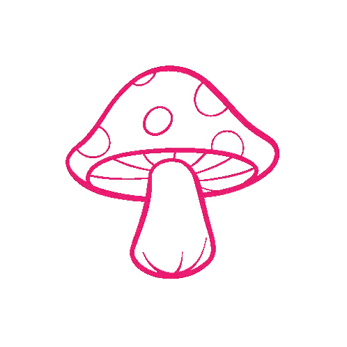 A Pink Drawing Of A Mushroom With Circles On It 'S Cap . Sticker