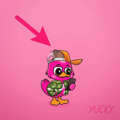 A Pink Duck Holding A Cell Phone With The Words I 'M Cooke Written Above It GIF