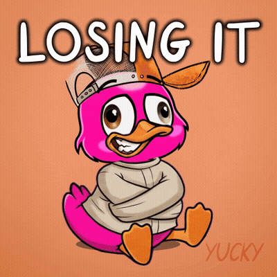 A Pink Duck In A Straight Jacket With The Words Losing It Written Above It GIF