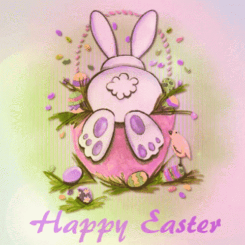 A Pink Easter Card With A Bunny In An Egg GIF