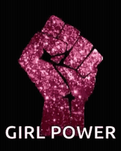 A Pink Fist With The Words `` Girl Power '' Written Underneath It On A Black Background . GIF
