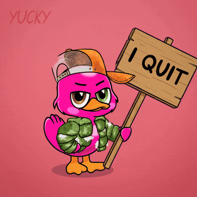 A Pink Flamingo Is Holding A Sign That Says I Quit GIF