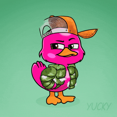 A Pink Flamingo Wearing A Hat That Says Rea On It GIF