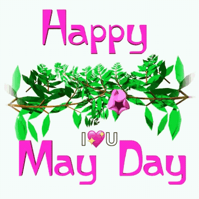 A Pink Flower Is Surrounded By Green Leaves And The Words `` Happy May Day '' GIF