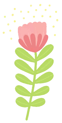A Pink Flower With Green Leaves Is Surrounded By Yellow Polka Dots Sticker
