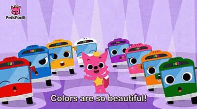 A Pink Fox Is Standing In Front Of A Bunch Of Buses With The Words Colors Are So Beautiful On The Bottom GIF