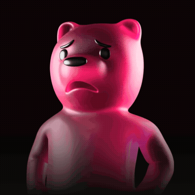 A Pink Gummy Bear With A Sad Face And The Word Ummm On It GIF