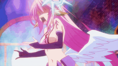 A Pink Haired Anime Character With White Wings And A Star On Her Head GIF