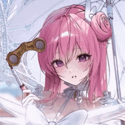 A Pink Haired Anime Girl Is Holding A White Umbrella . GIF