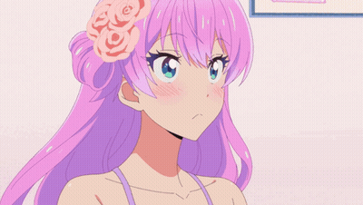 A Pink Haired Anime Girl With A Flower In Her Hair GIF