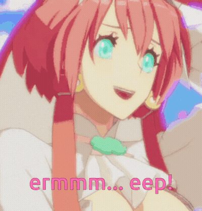 A Pink Haired Anime Girl With The Words " Ermmmm Eep " Written Below Her GIF