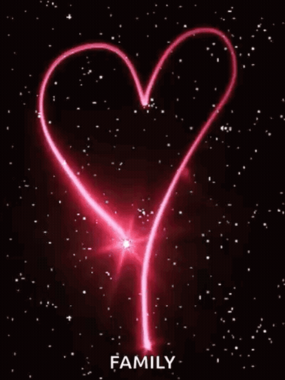 A Pink Heart Is Surrounded By Stars On A Black Background With The Word Family Written Below It . GIF