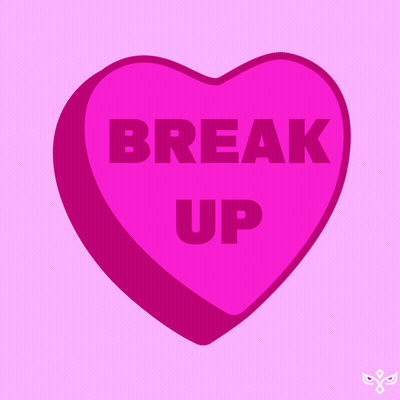 A Pink Heart Shaped Candy With The Words Break Up Written On It GIF