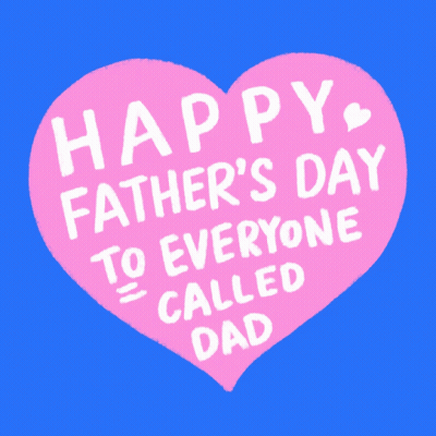A Pink Heart That Says Happy Father 'S Day To Everyone Called Dad On A Blue Background GIF