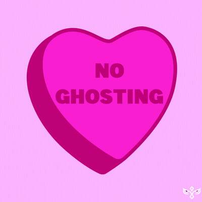A Pink Heart That Says " No Ghosting " On It GIF
