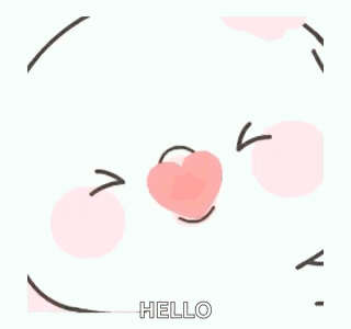 A Pink Heart With A Face And The Words `` Hello '' . GIF