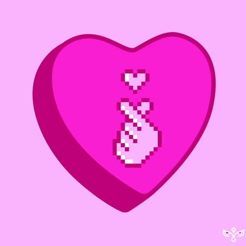 A Pink Heart With A Pixel Hand And Two Hearts On It GIF