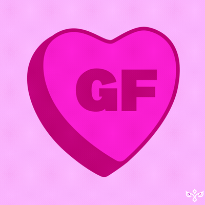 A Pink Heart With The Word Gf Printed On It GIF