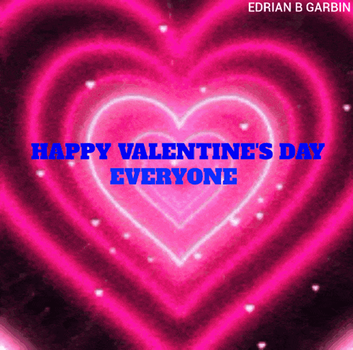 A Pink Heart With The Words Happy Valentine 'S Day Everyone In Blue GIF